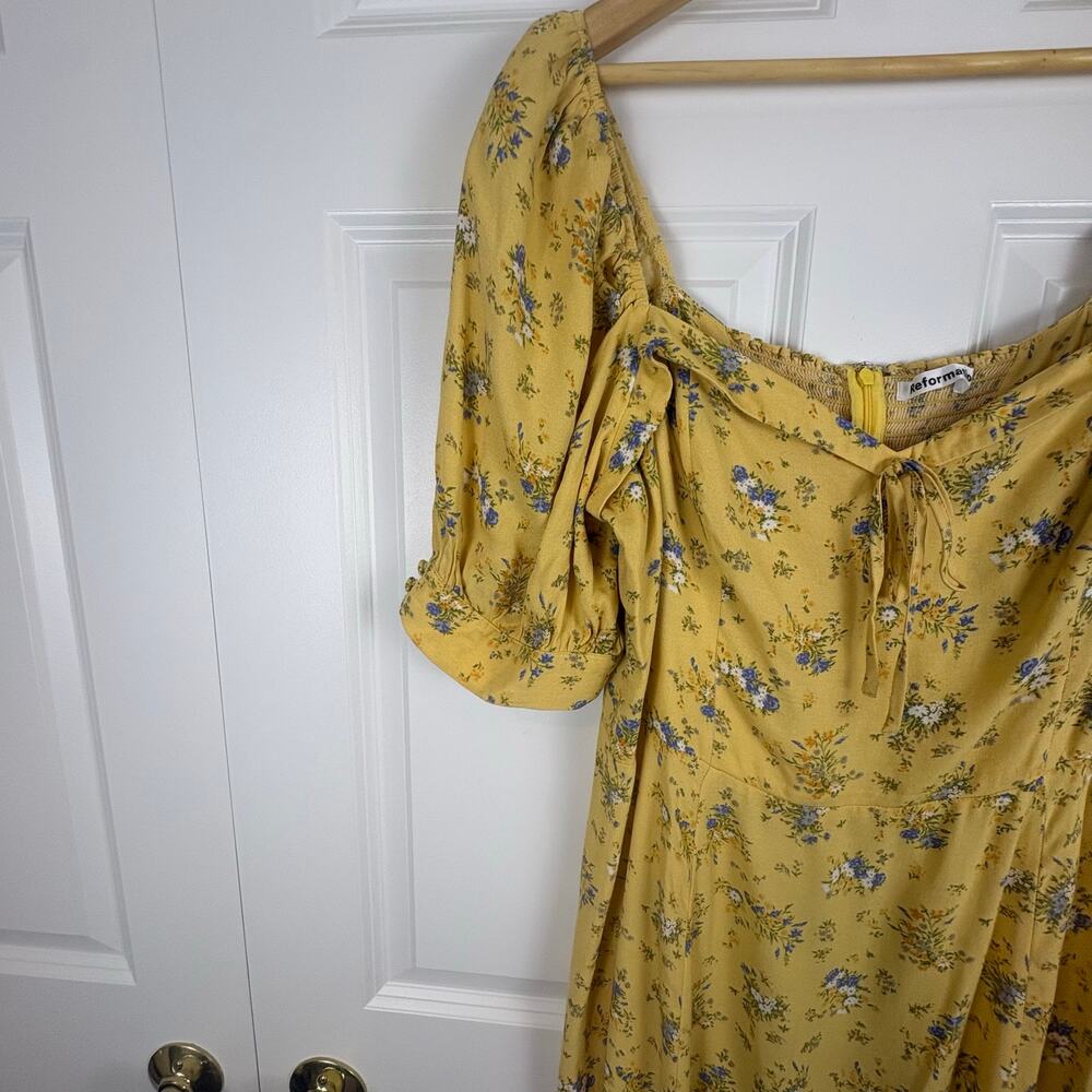 Reformation Lillet Dress Yellow Felicity Floral Puff Sleeves A Line Tie Front 14 - Picture 5 of 11